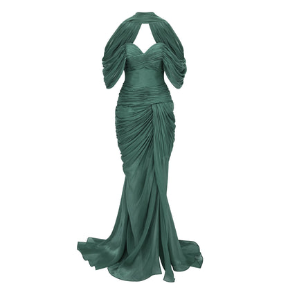 Hazel Green Asymmetrical Draped Maxi Dress