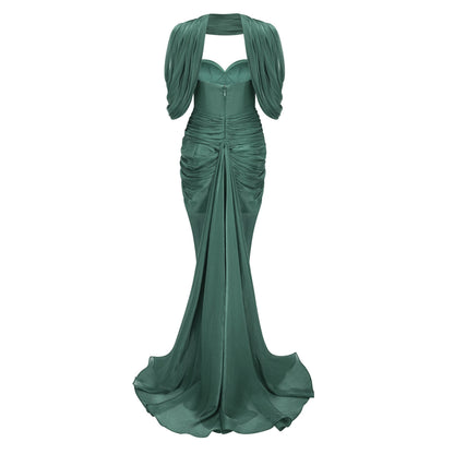 Hazel Green Asymmetrical Draped Maxi Dress