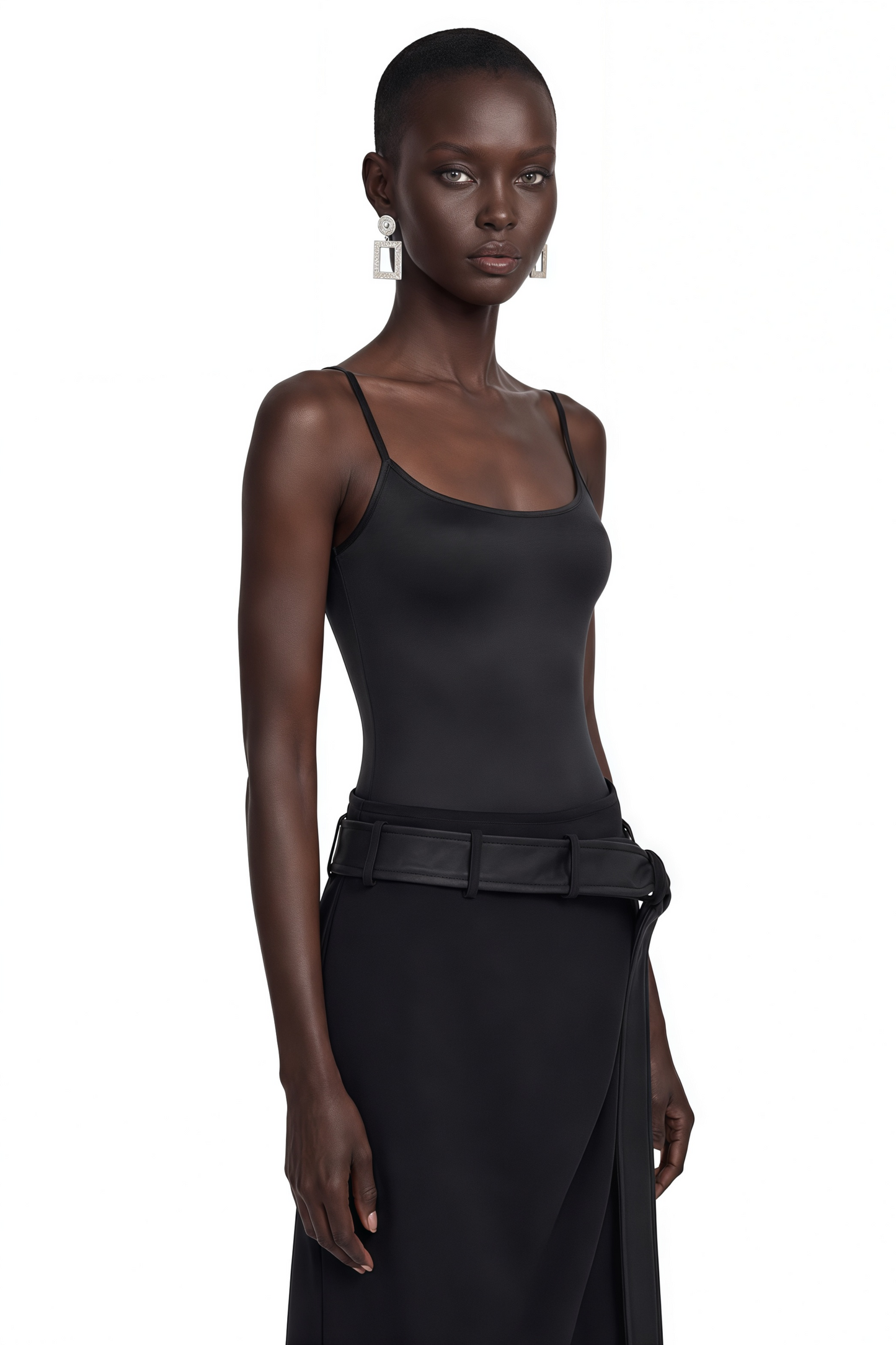 Ilona Black Satin Asymmetrical Maxi Dress