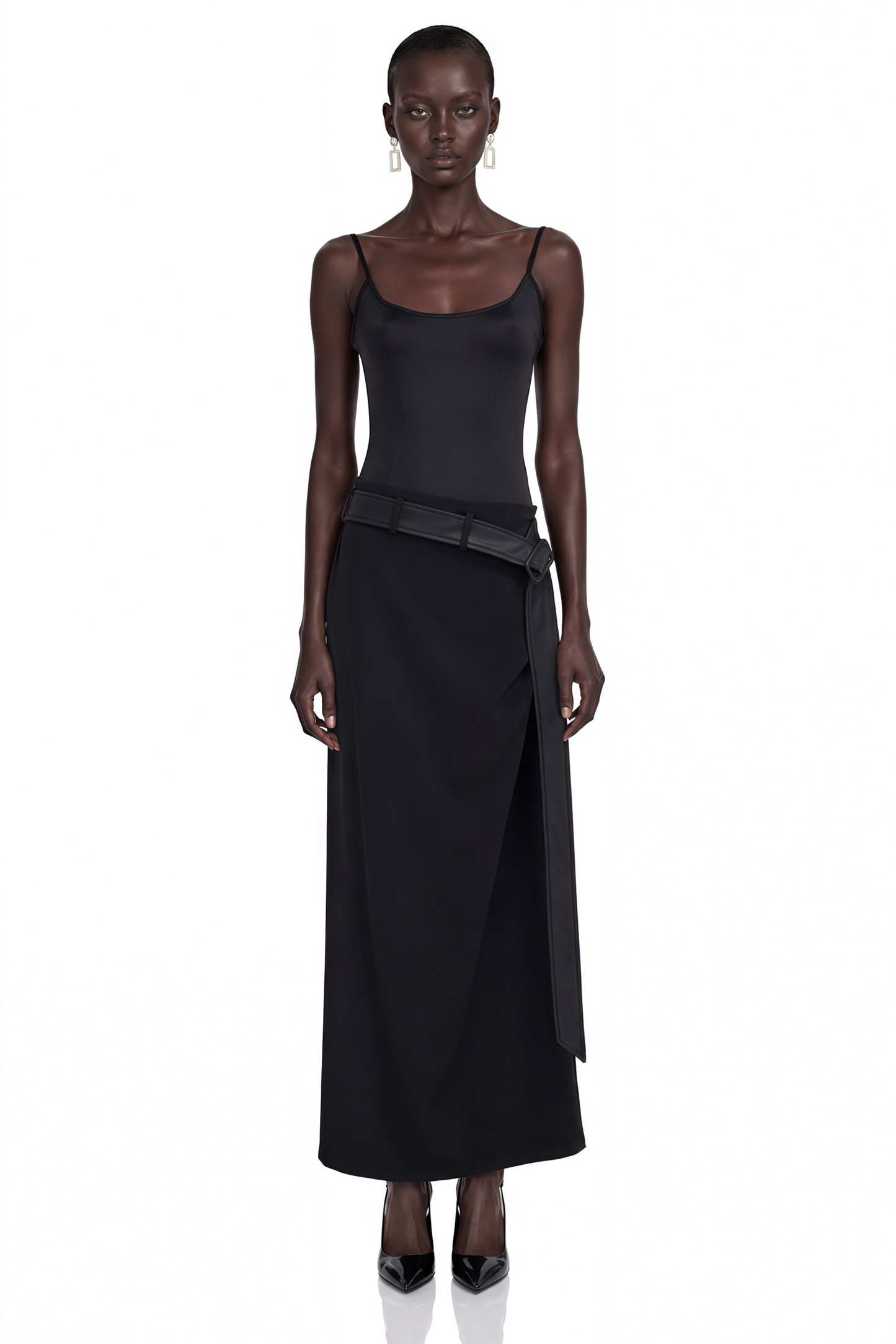 Ilona Black Satin Asymmetrical Maxi Dress