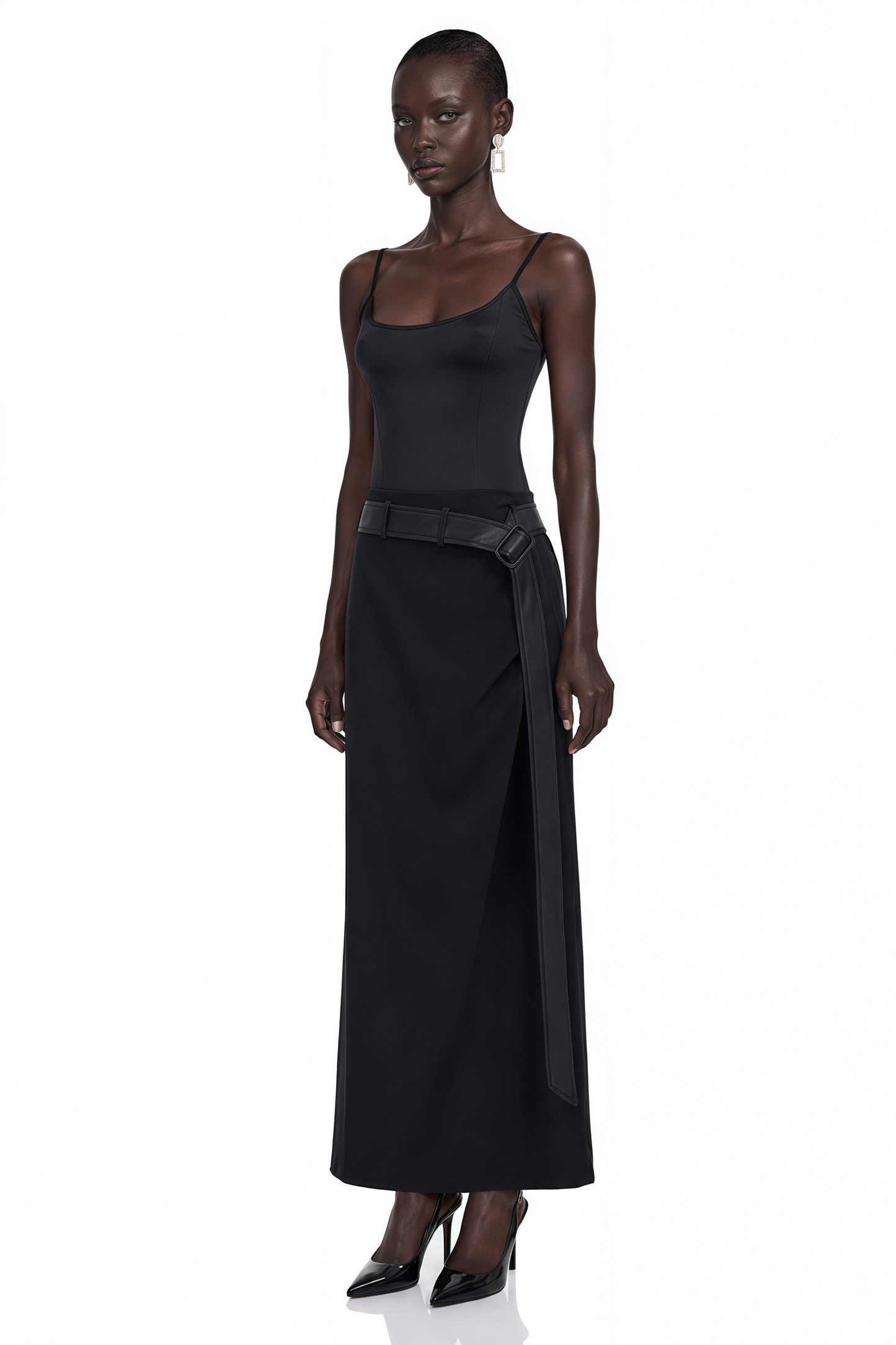 Ilona Black Satin Asymmetrical Maxi Dress