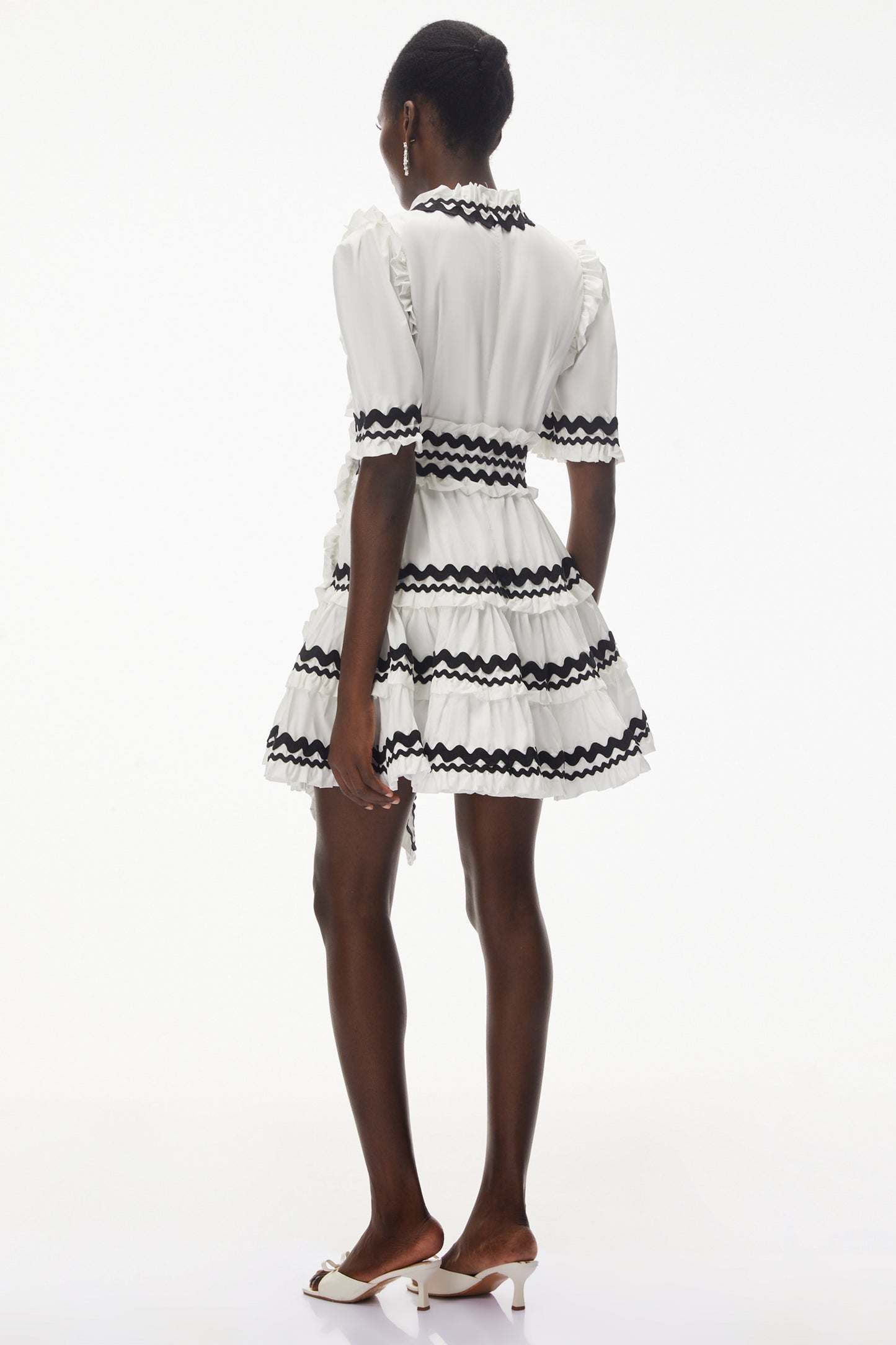 Inanna White V-Neck Ruffled Mini Dress