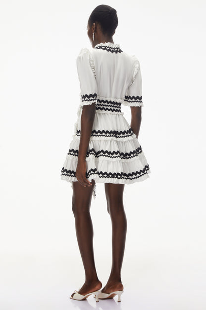 Inanna White V-Neck Ruffled Mini Dress