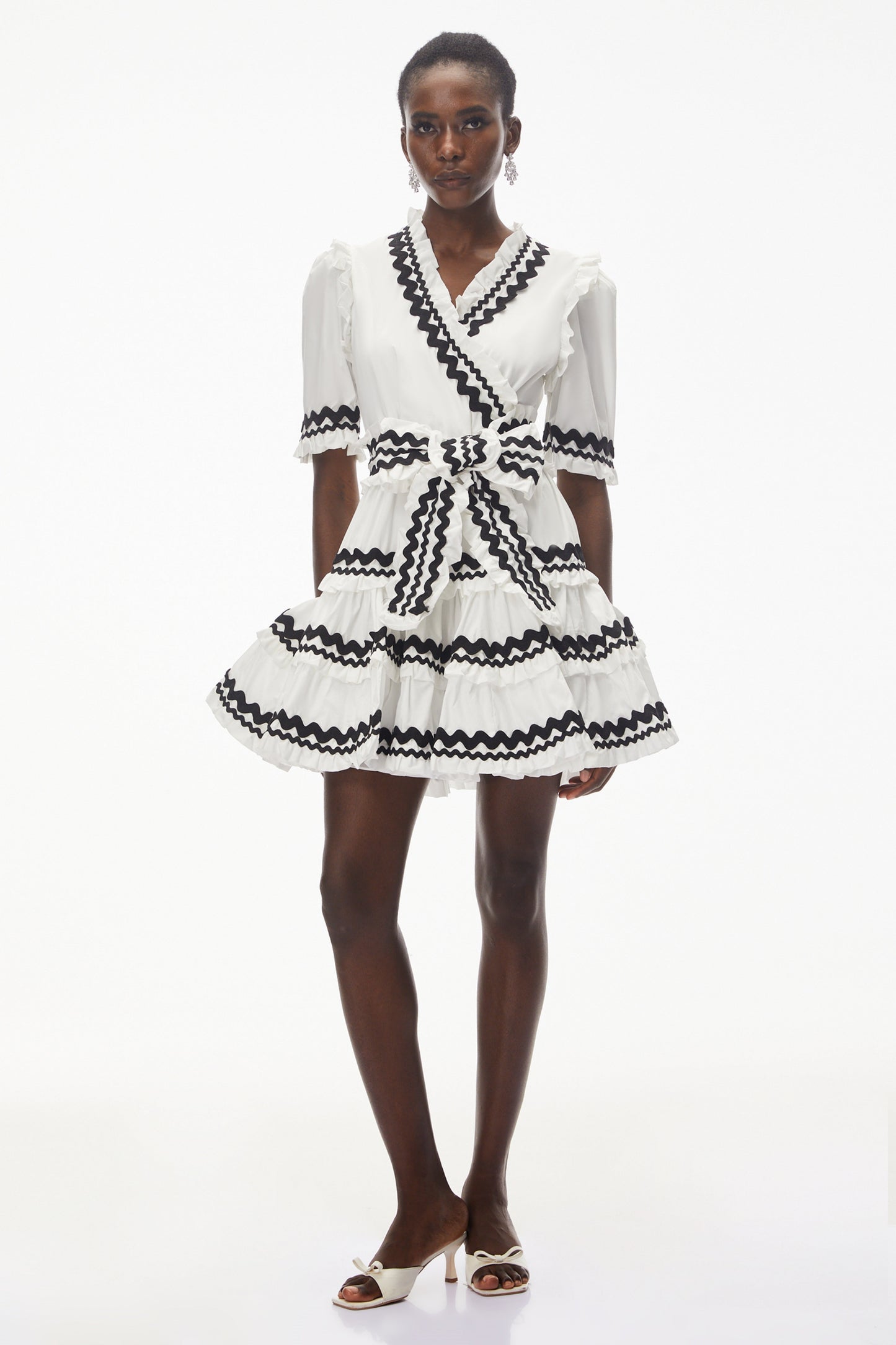 Inanna White V-Neck Ruffled Mini Dress