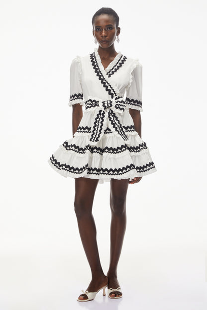 Inanna White V-Neck Ruffled Mini Dress