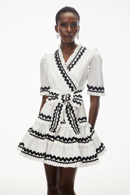 Inanna White V-Neck Ruffled Mini Dress