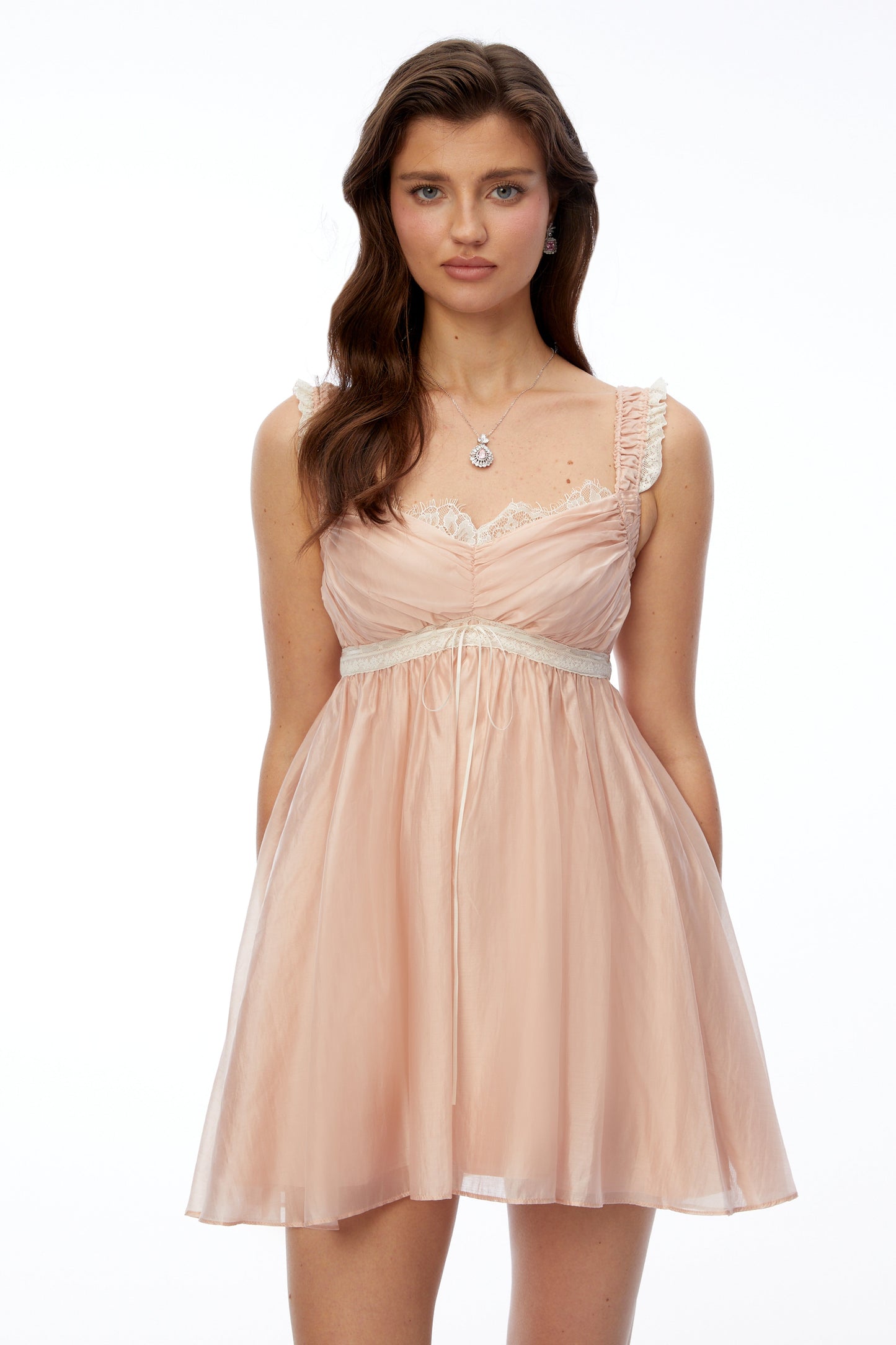Inez Pembe Dantelli Dantelli Mini Elbise