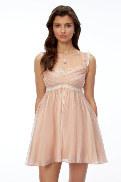 Inez Pembe Dantelli Dantelli Mini Elbise