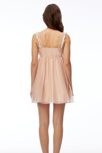 Inez Pembe Dantelli Dantelli Mini Elbise