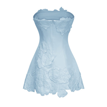 Inga Blue Strapless Floral Embroidered Mini Dress