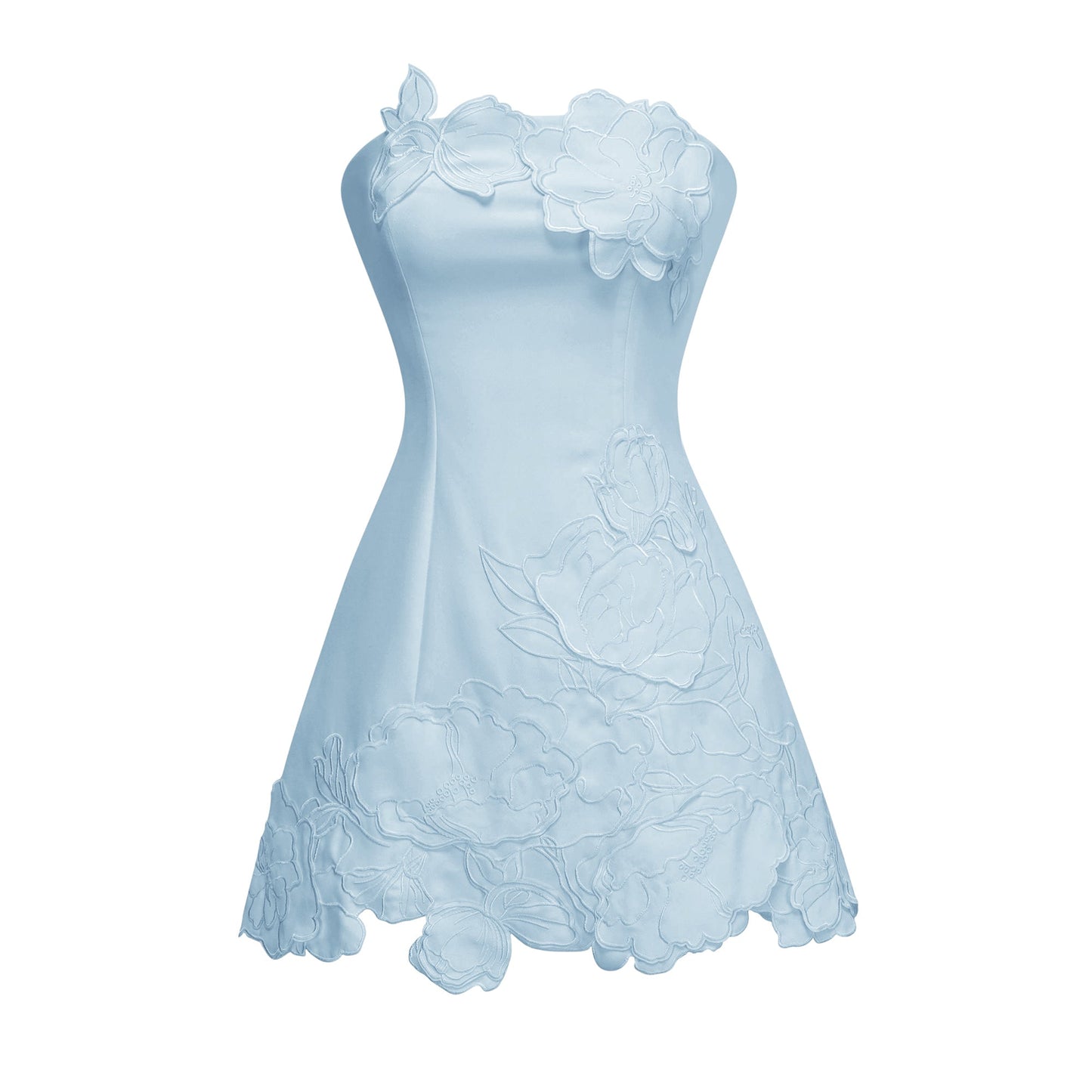 Inga Blue Strapless Floral Embroidered Mini Dress