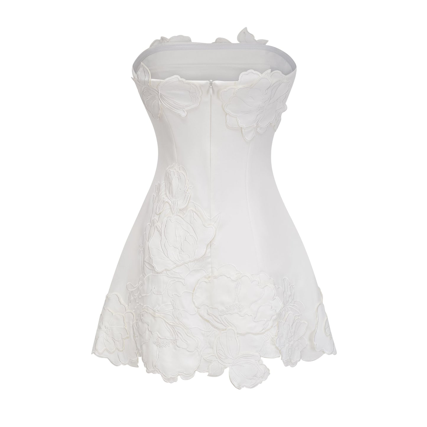 Inga Cream White Strapless Floral Embroidered Mini Dress