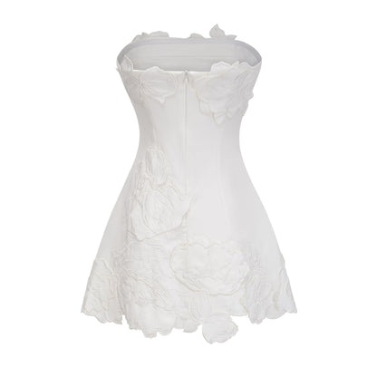 Inga Cream White Strapless Floral Embroidered Mini Dress