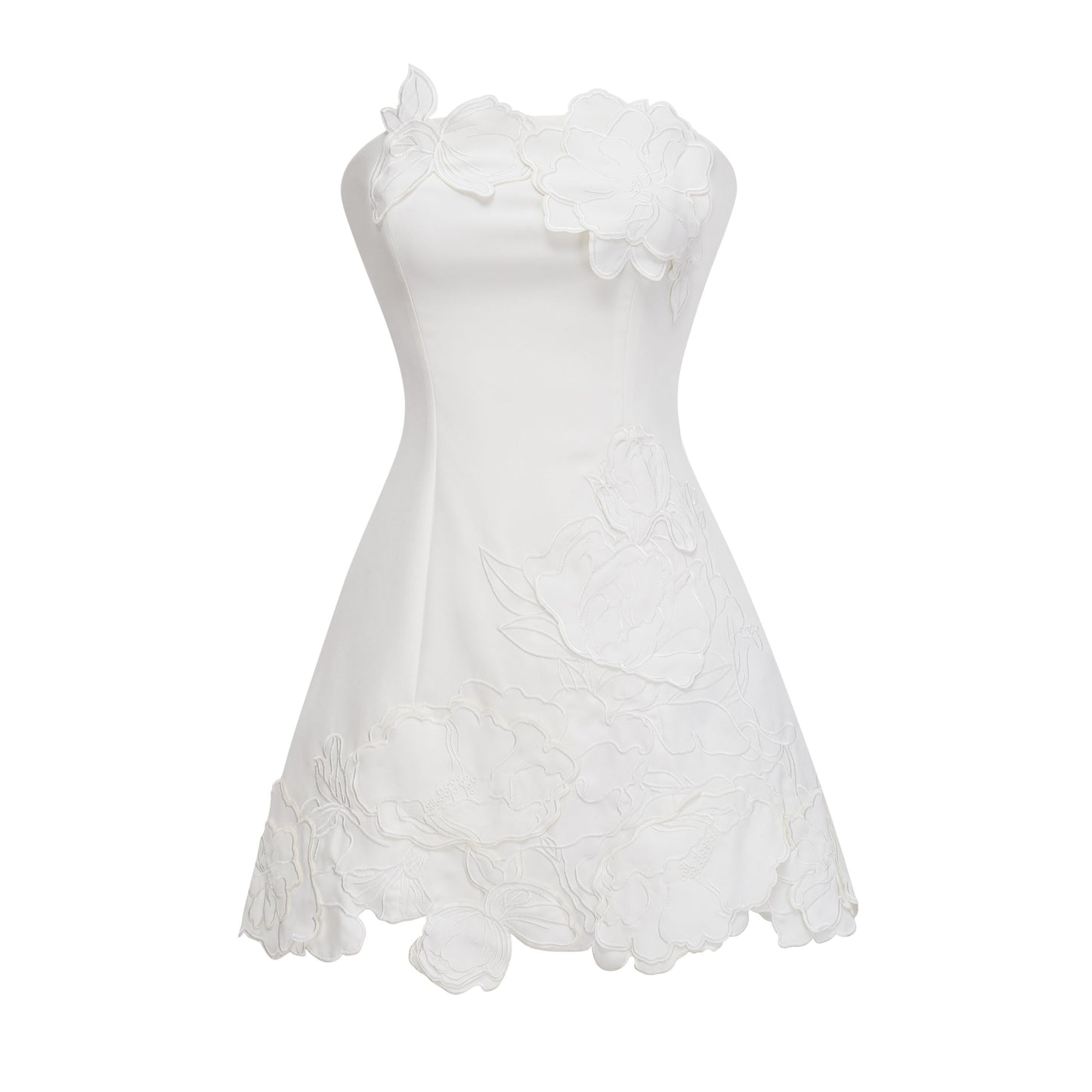 Inga Cream White Strapless Floral Embroidered Mini Dress