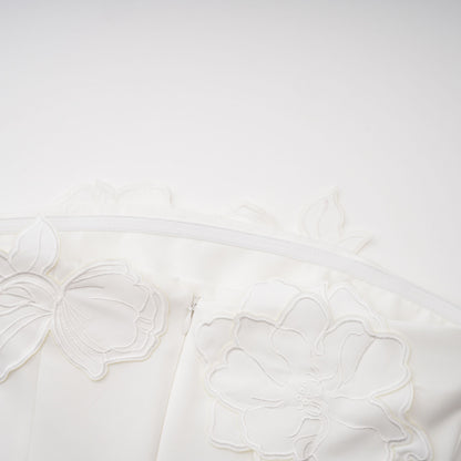 Inga Cream White Strapless Floral Embroidered Mini Dress