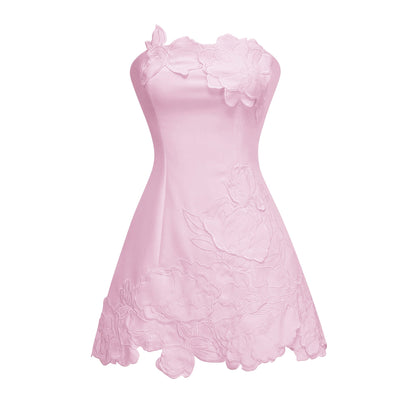 Inga Pink Strapless Floral Embroidered Mini Dress
