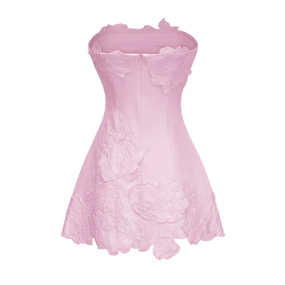 Inga Pink Strapless Floral Embroidered Mini Dress