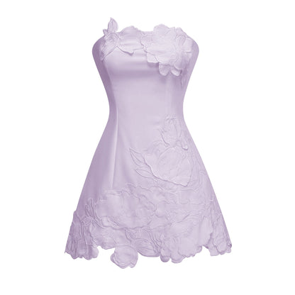 Inga Purple Strapless Floral Embroidered Mini Dress