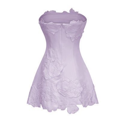 Inga Purple Strapless Floral Embroidered Mini Dress