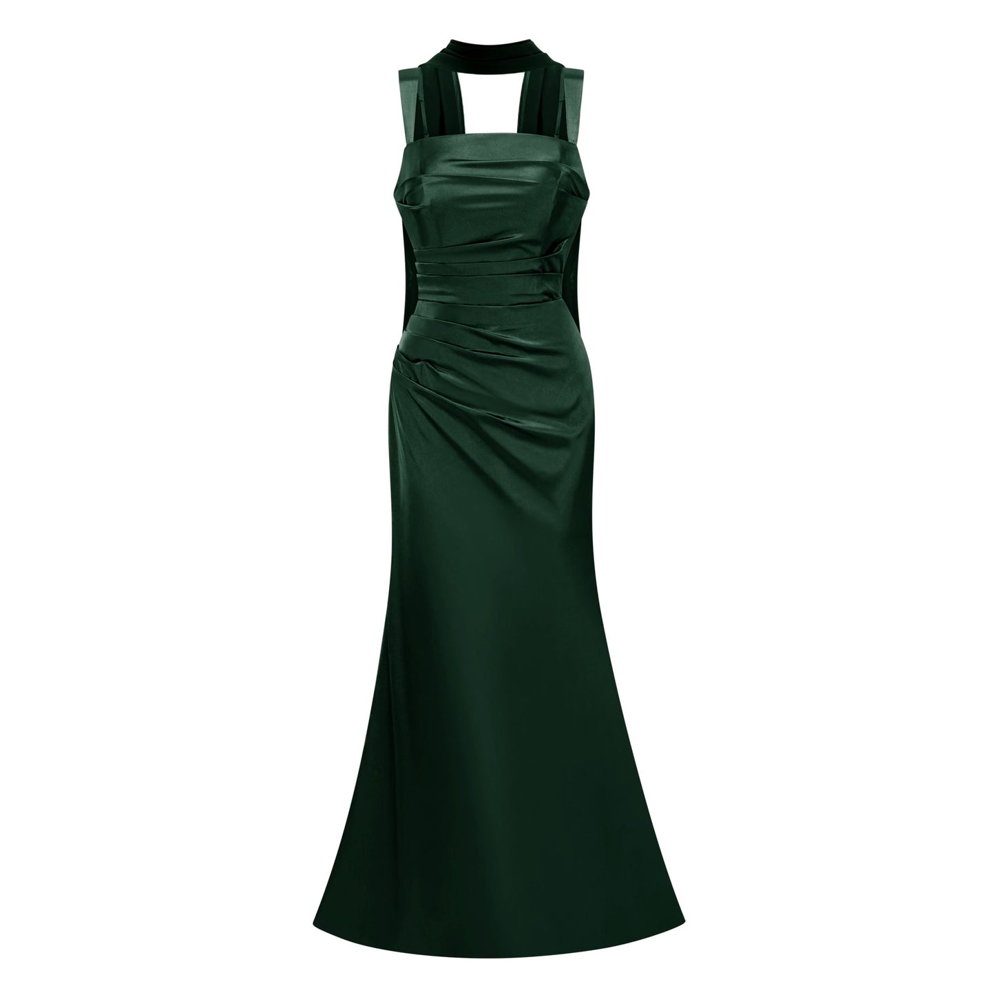 Inmaculada Emerald Ruched Satin Maxi Dress (Without Gloves)