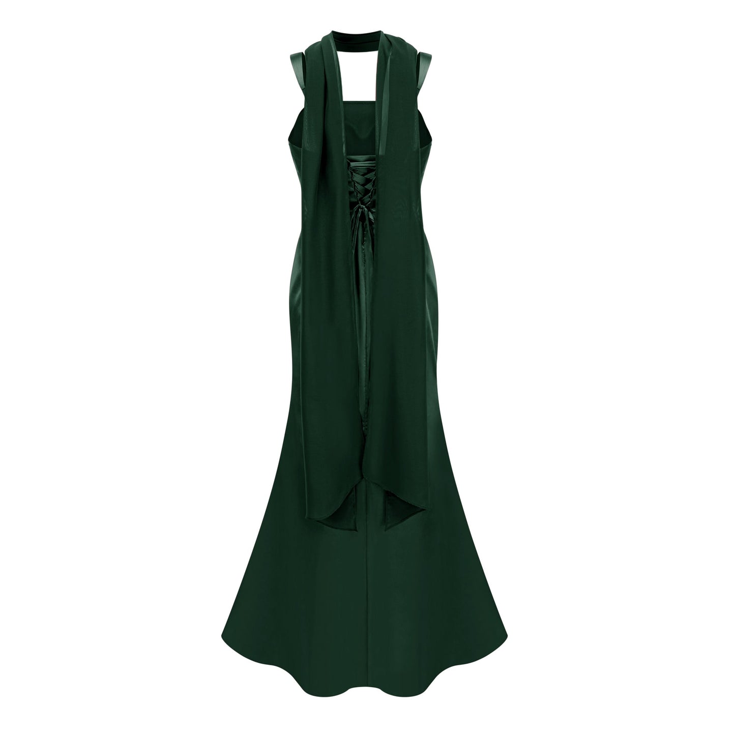 Inmaculada Emerald Ruched Satin Maxi Dress (Without Gloves)
