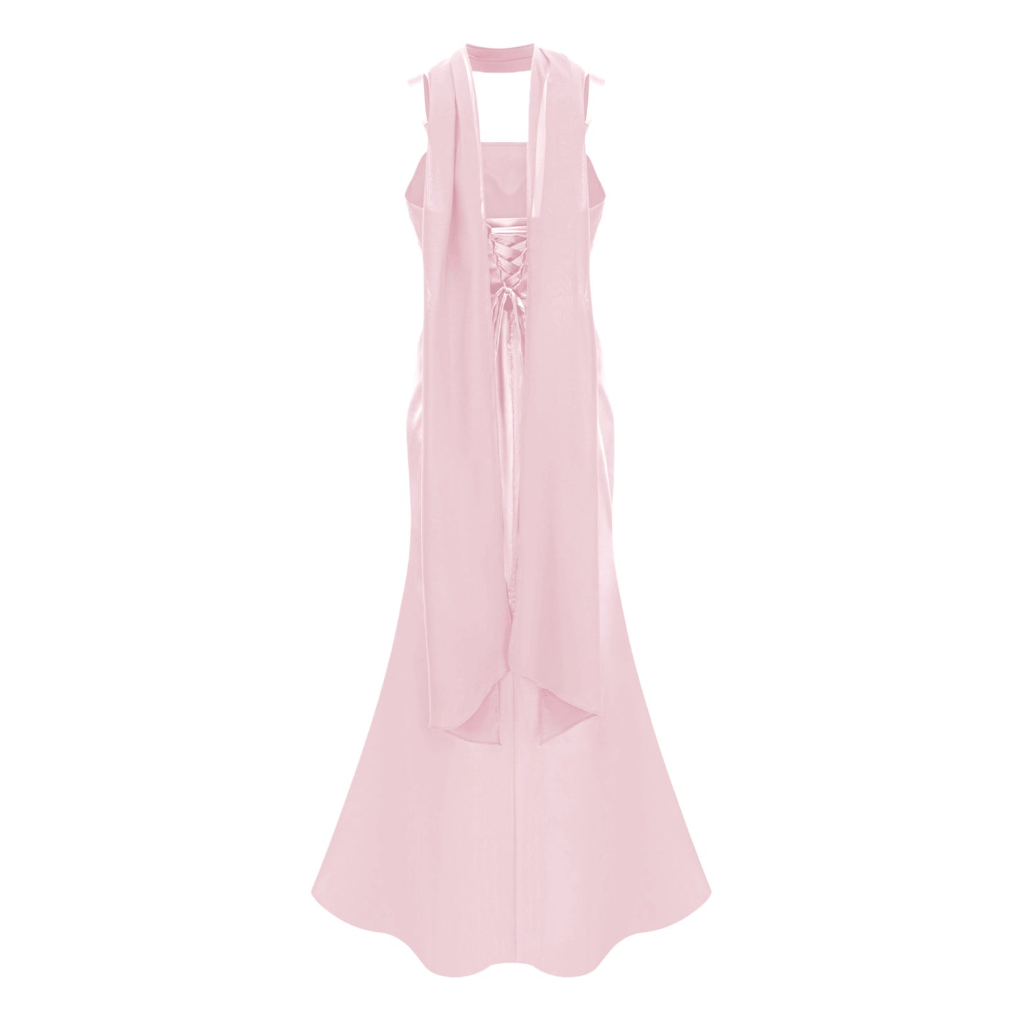 Inmaculada Pink Ruched Satin Maxi Dress (Without Gloves)