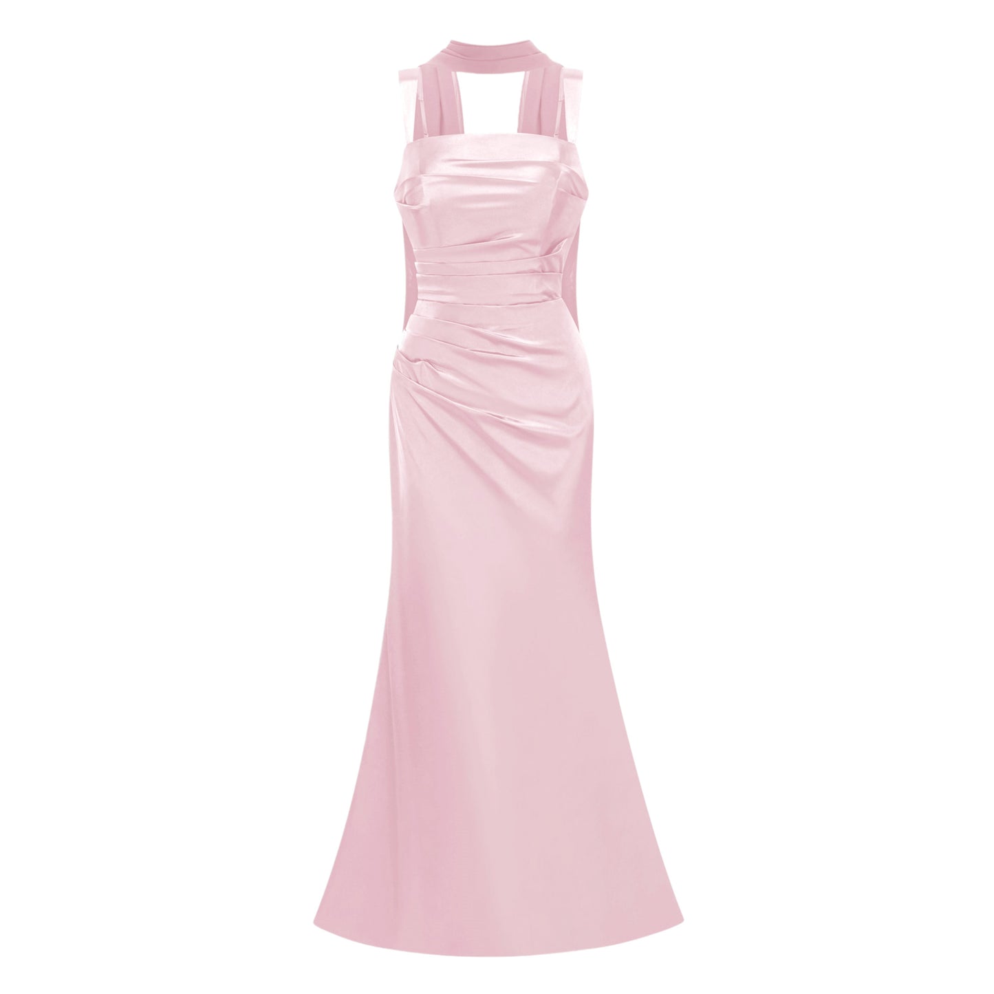 Inmaculada Pembe Dantelli Saten Uzun Elbise (Eldivensiz)
