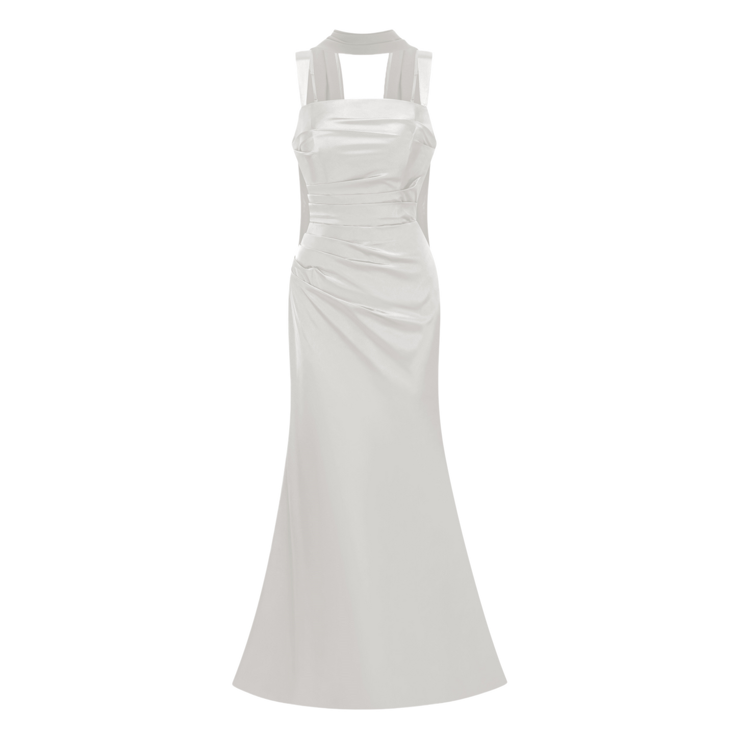Inmaculada White Ruched Satin Maxi Dress (Without Gloves)