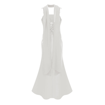 Inmaculada White Ruched Satin Maxi Dress (Without Gloves)
