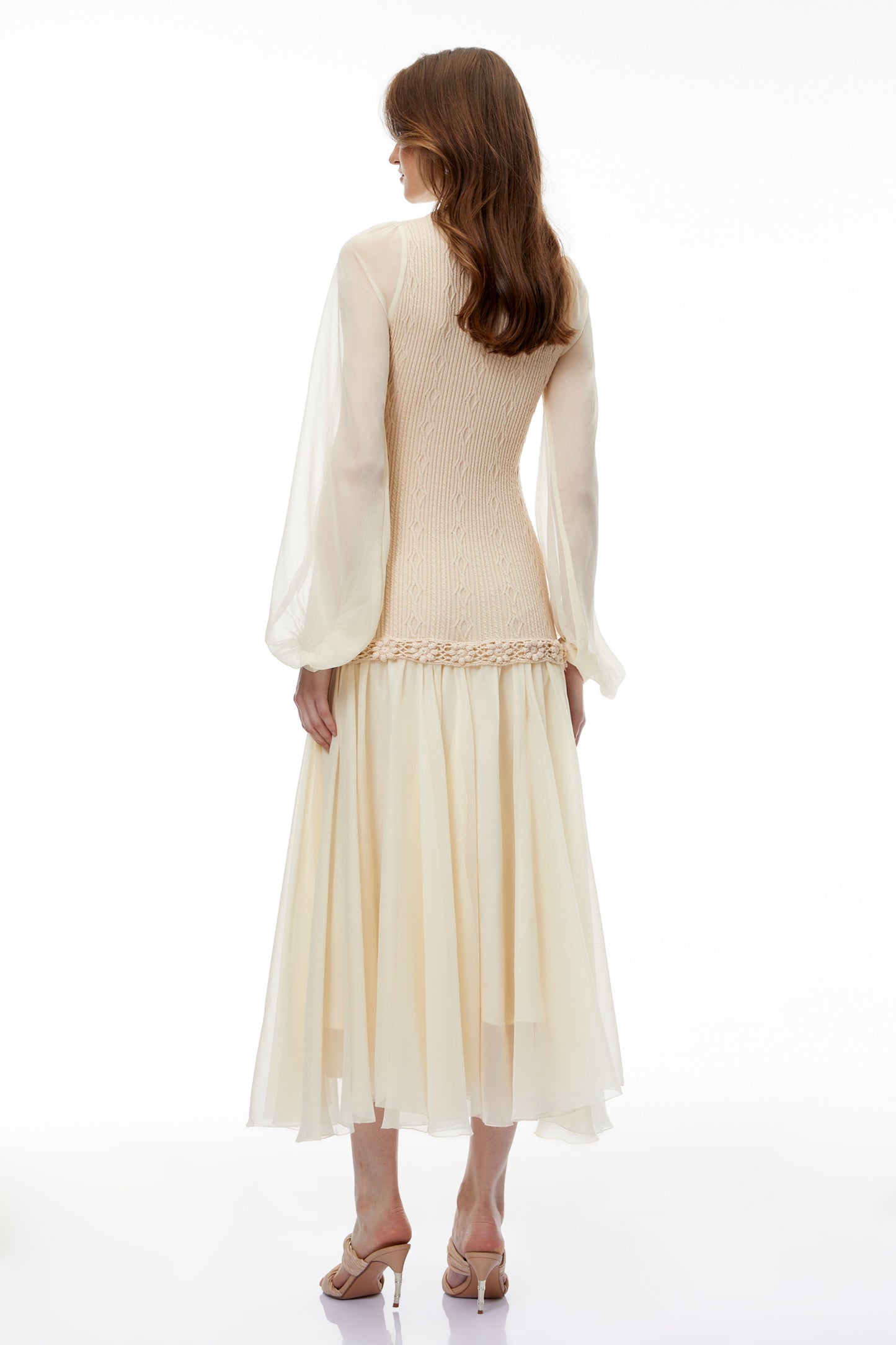 Iolanthe Champagne Floral Tulle Midi Dress