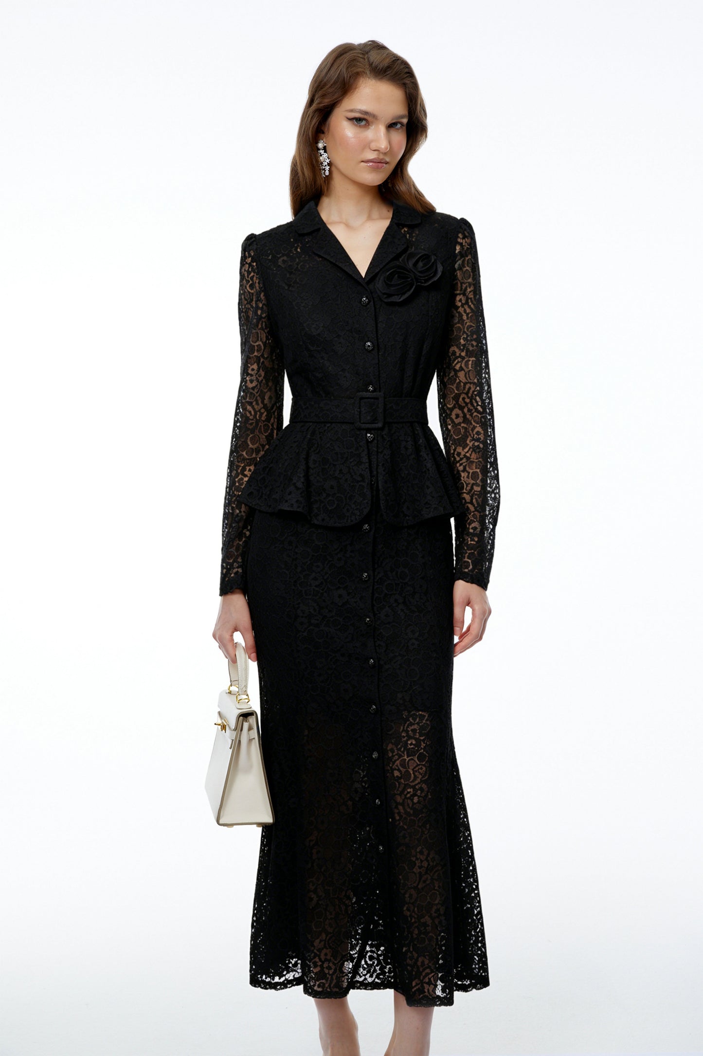 Iona Black Lace Maxi Dress with 3D Florals