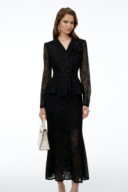 Iona Black Lace Maxi Dress with 3D Florals