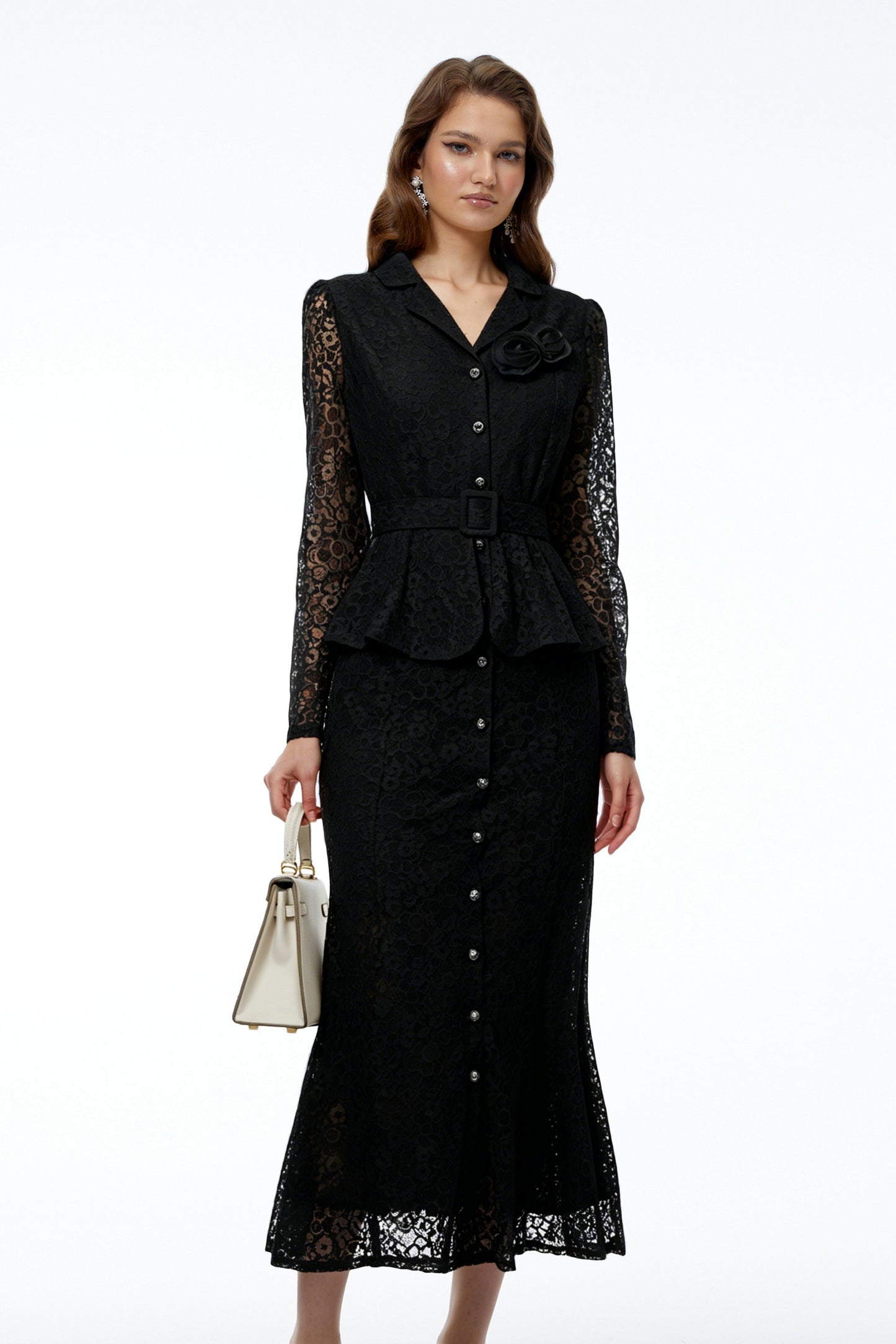 Iona Black Lace Maxi Dress with 3D Florals