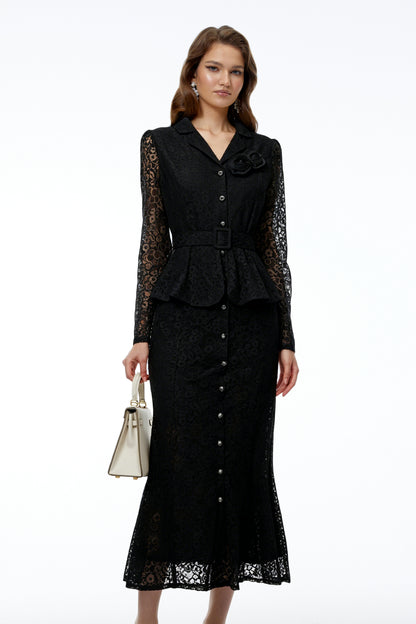 Iona Black Lace Maxi Dress with 3D Florals