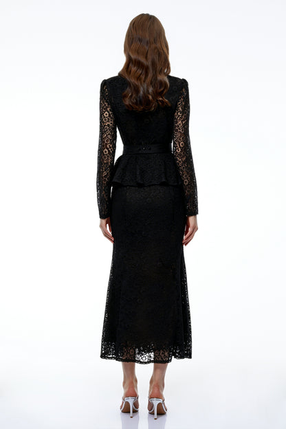 Iona Black Lace Maxi Dress with 3D Florals