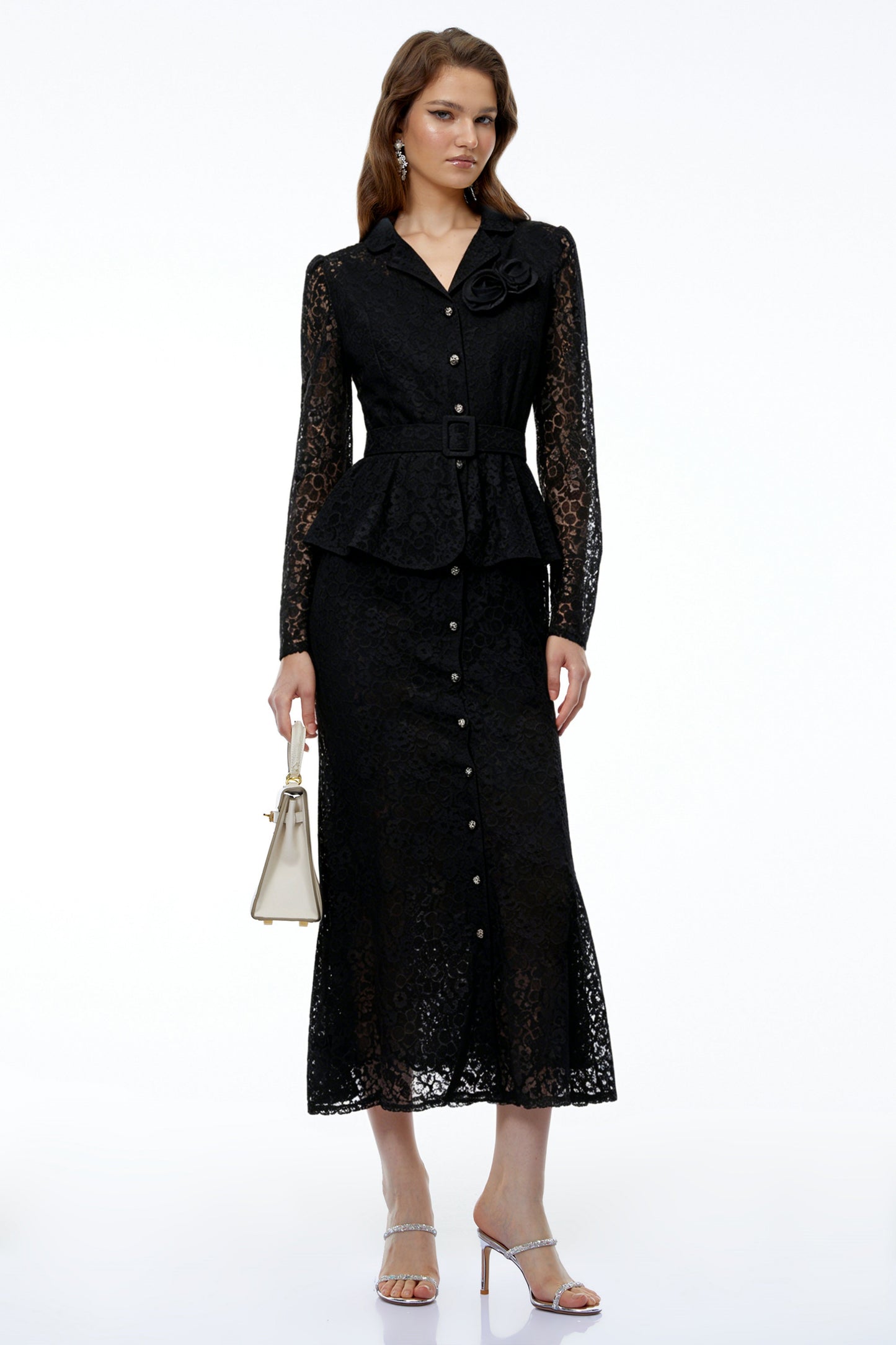 Iona Black Lace Maxi Dress with 3D Florals