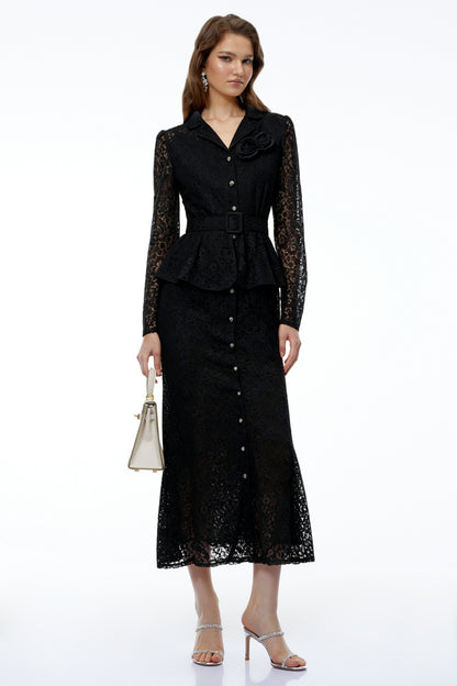 Iona Black Lace Maxi Dress with 3D Florals