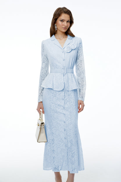 Iona Blue Lace Maxi Dress with 3D Florals