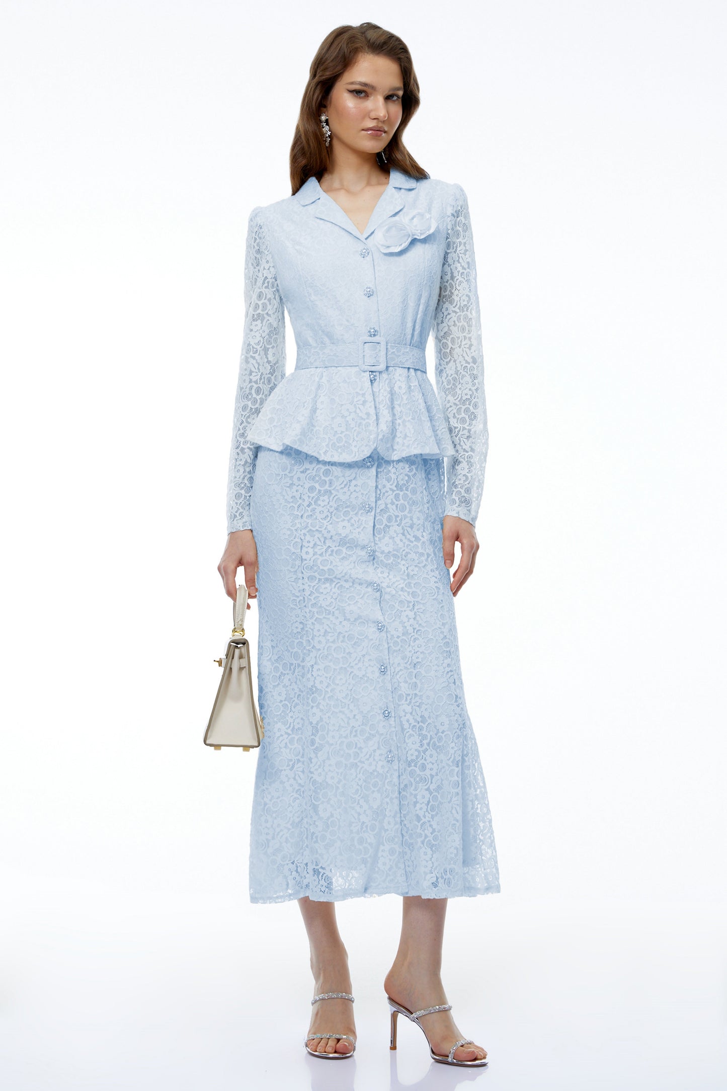 Iona Blue Lace Maxi Dress with 3D Florals
