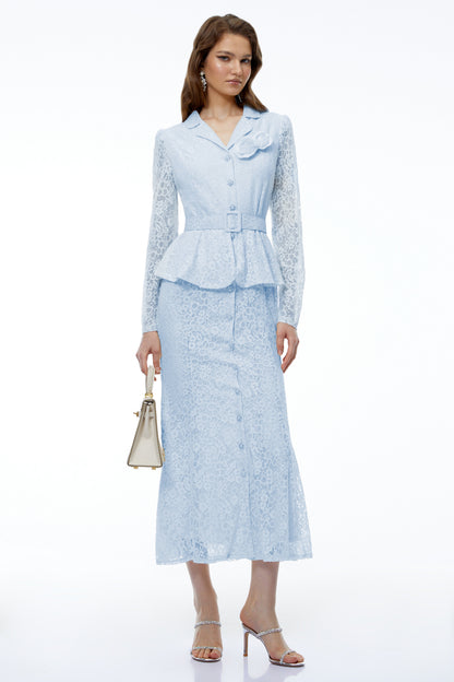 Iona Blue Lace Maxi Dress with 3D Florals