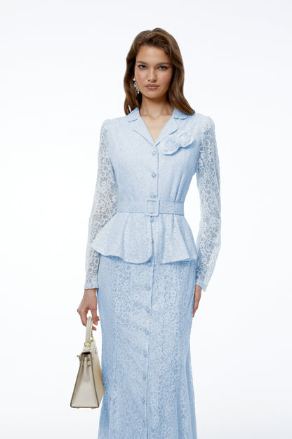 Iona Blue Lace Maxi Dress with 3D Florals