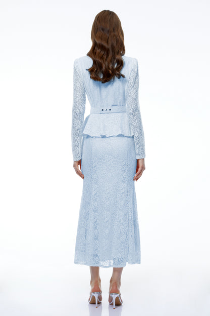Iona Blue Lace Maxi Dress with 3D Florals