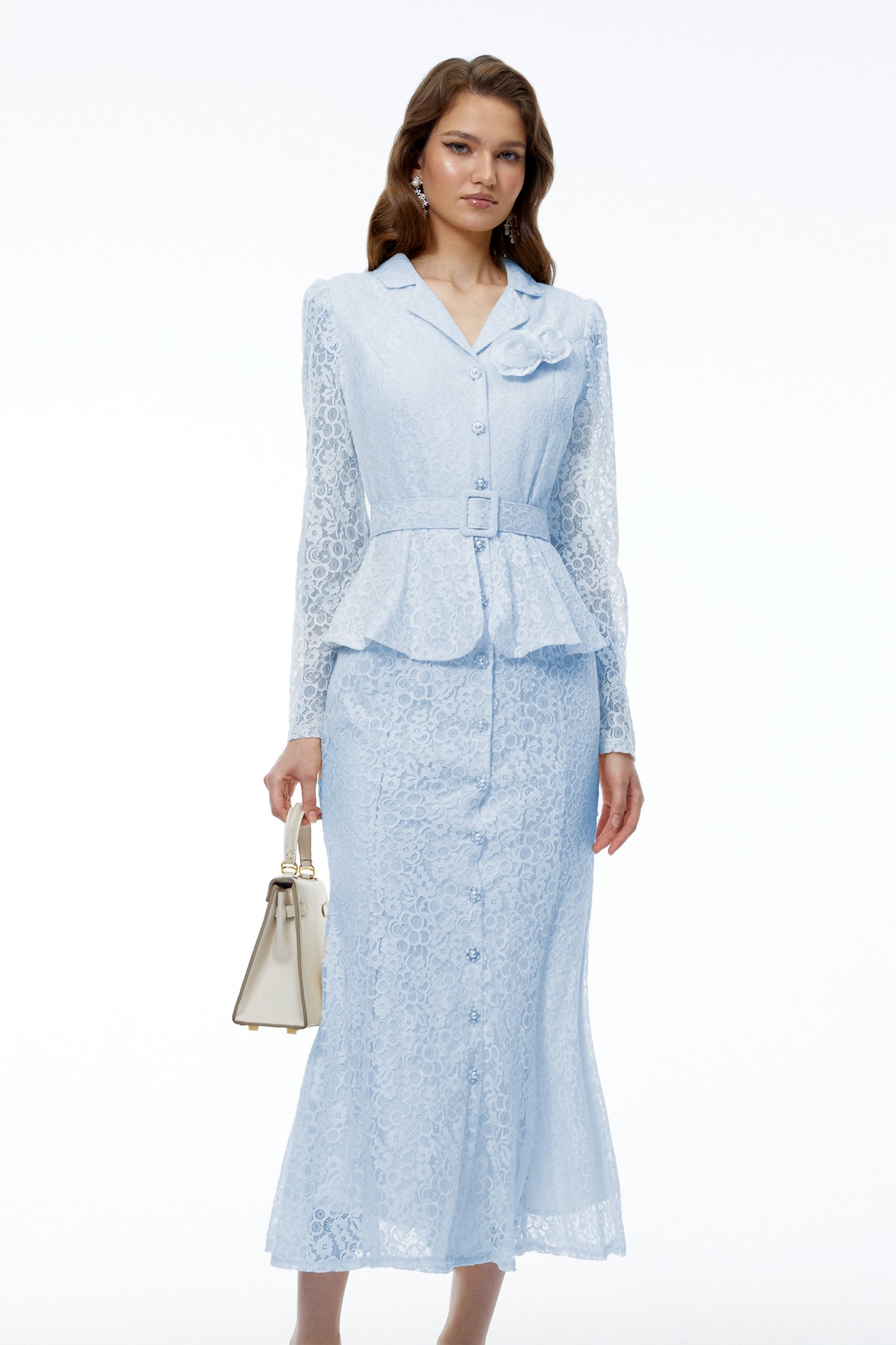 Iona Blue Lace Maxi Dress with 3D Florals