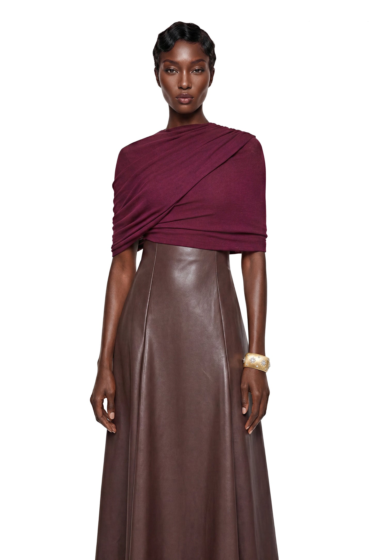 Iris Chocolate Brown Color Block Maxi Dress with Shawl