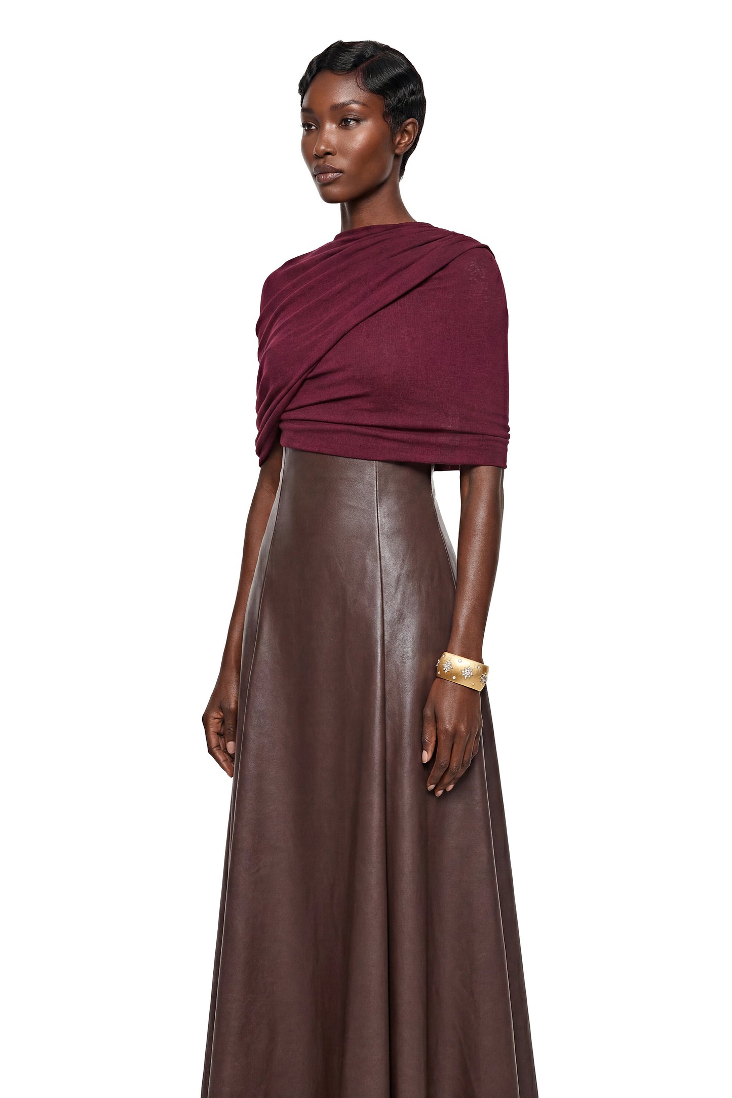 Iris Chocolate Brown Color Block Maxi Dress with Shawl