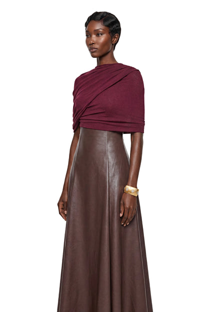 Iris Chocolate Brown Color Block Maxi Dress with Shawl