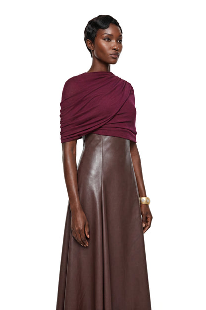 Iris Chocolate Brown Color Block Maxi Dress with Shawl