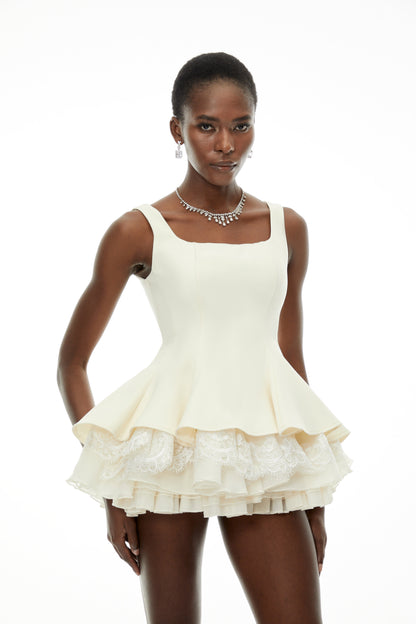 Iris White Square Neck Ruffled Mini Dress