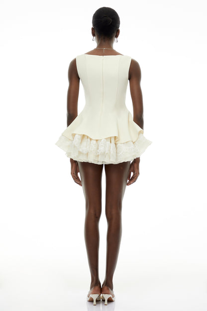 Iris White Square Neck Ruffled Mini Dress