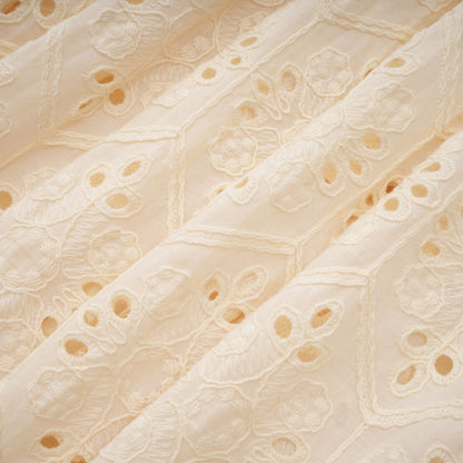 Isabeau Neutral Floral Embroidered Pleated Midi Dress